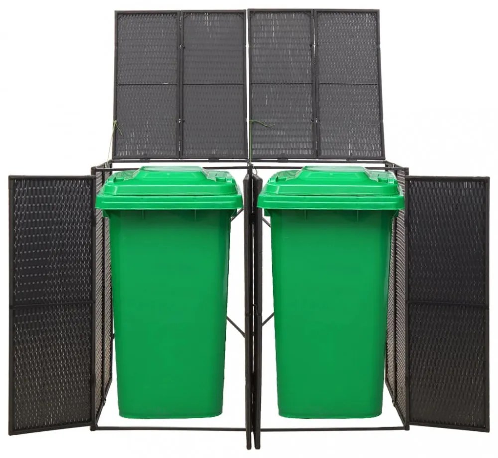 fekete polyrattan dupla kerekeskuka tárolófészer 140x80x117 cm