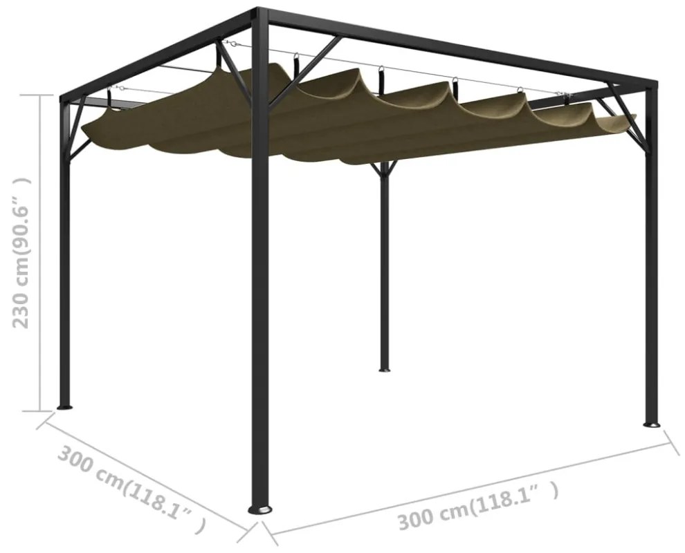 tópszínű kerti pavilon behúzható tetővel 3 x 3 m 180 g/m²