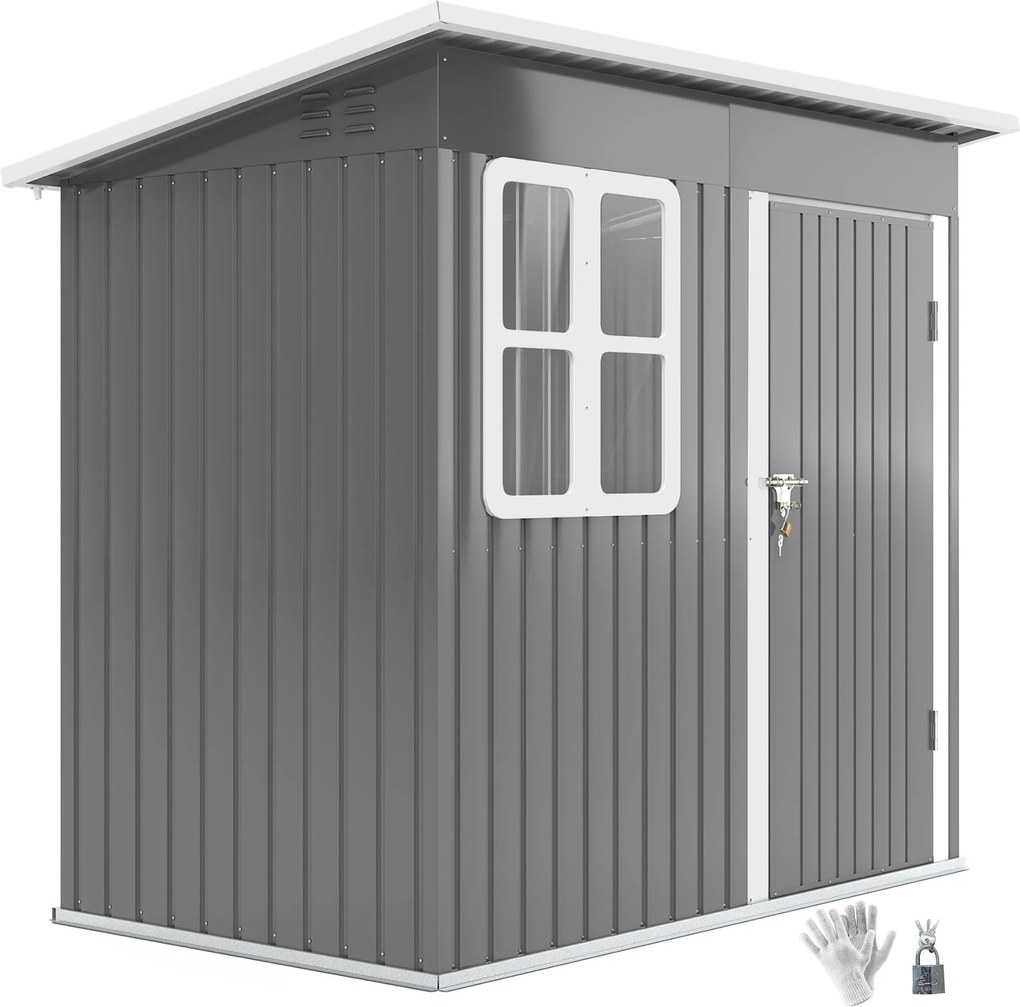 Outsunny Kerti Szekrény 2,55 m², Fém Kerti Szekrény Lépcsős Tetővel, 221 x 133 x 190/173 cm, Zárható Ajtós Szerszámszekrény Ablakkal, Kerékpártároló,