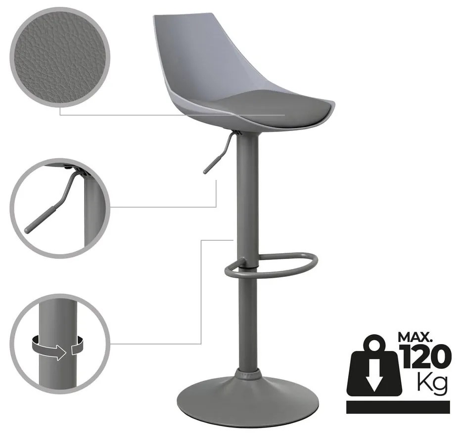 Szürke bőr utánzat állítható magasságú bárszék szett 2 db-os (ülésmagasság 56,5 cm) – Casa Selección
