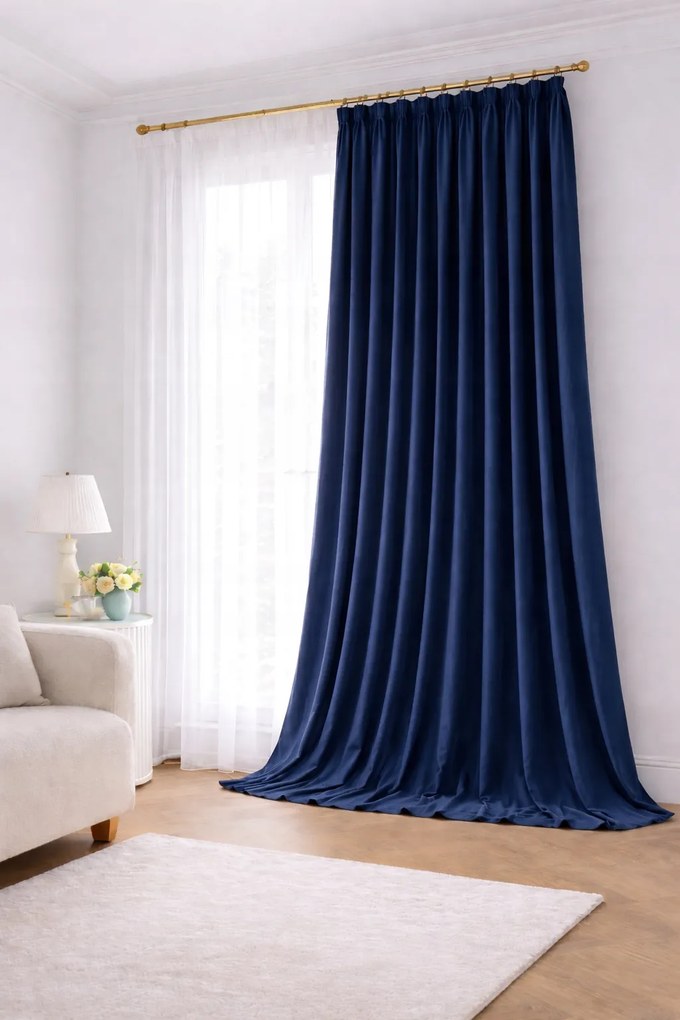 Velvet Prémium Függöny 155 x Az Ön Mérete Szalagon Sötétkék