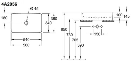 Villeroy & Boch 4A205601 - COLLARO 56x36 cm ráépített mosdó kerámia/fehér