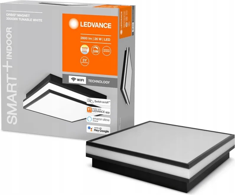 Led Plafon 26W 1400lm Cct Tompítható Négyzet Fekete Smart+ WiFi Mágnes