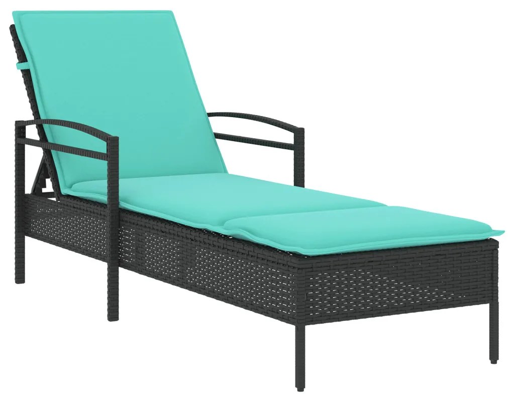 Napozóágy Párnával Fekete 63x200x81 cm Poli Rattan