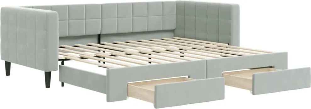 vidaXL világosszürke kihúzható bársony heverő fiókkal 90 x 200 cm