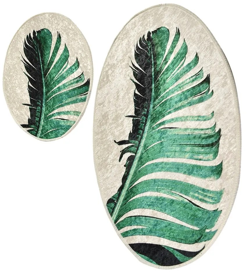 Zöld-bézs fürdőszobai kilépő szett 2 db-os 60x100 cm Floret – Foutastic