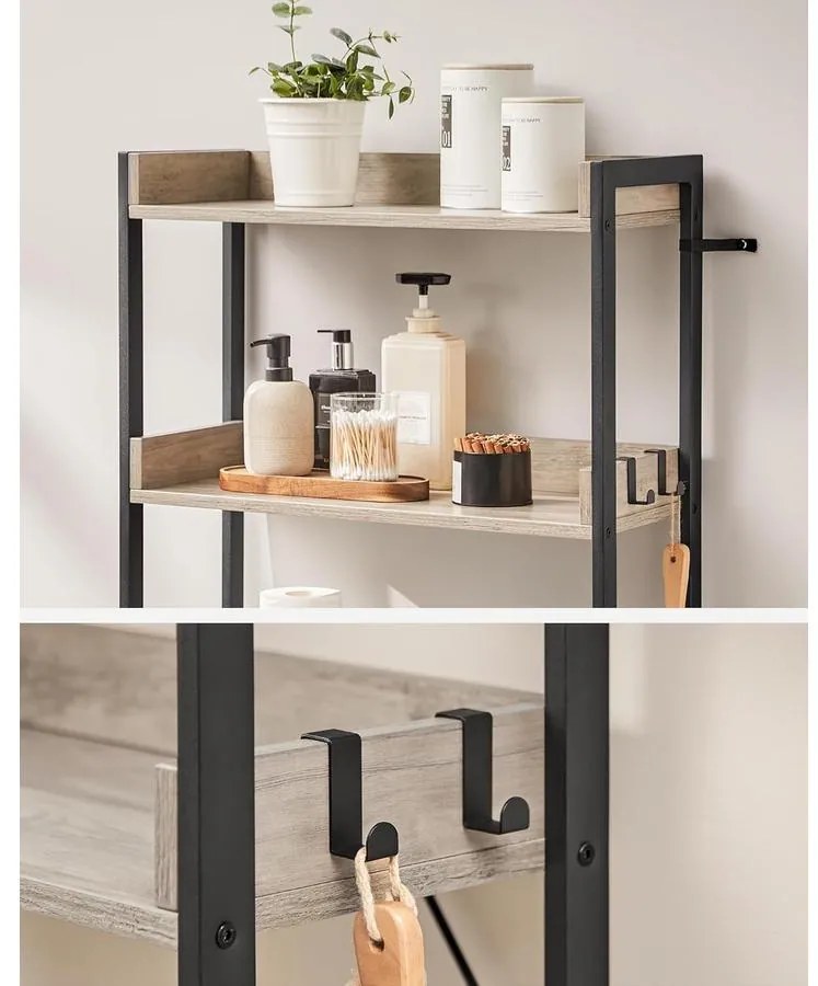 3 Szintes WC/mosógép fölé helyezhető polc szürkés-bézs és fekete színben