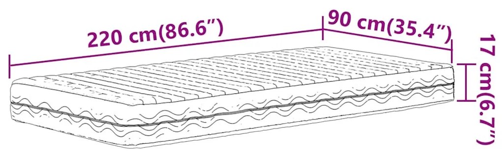 fehér H2/H3 keménységű habmatrac 90 x 220 cm