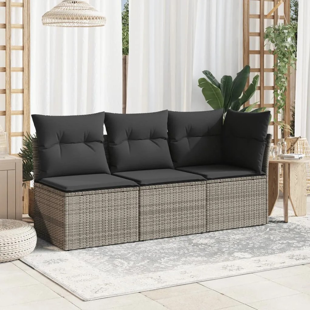 Szürke polyrattan karfa nélküli kerti kanapé párnával