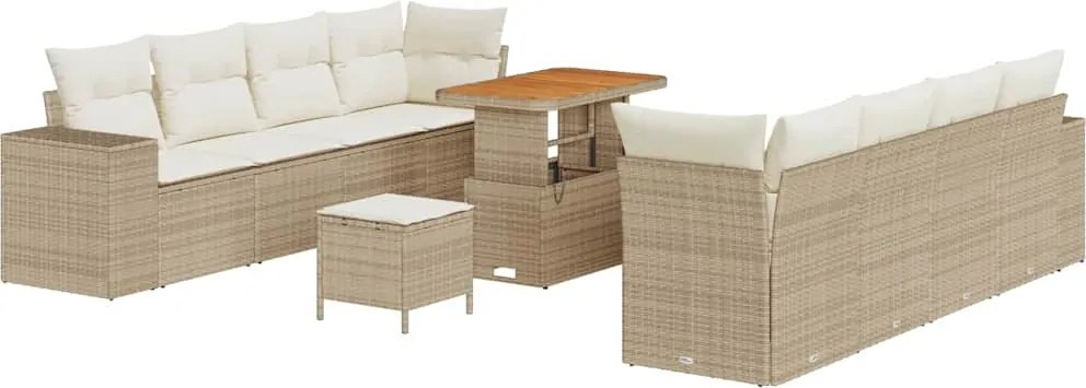 vidaXL Kerti Kanapé Szett párnával 11 pcs Bézs polirattan