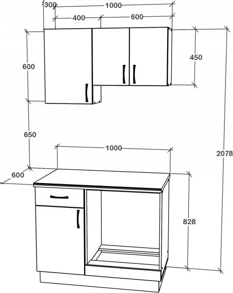 Benita konyhabútor szett V1, 100 cm - Sonoma Tölgy-Fehér N