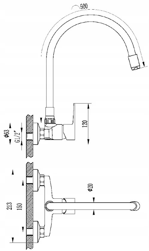 Invena Verso, falra szerelhető konyhai csaptelep 150mm elasztikus karral, fehér-króm, INV-BC-82-E2S-L