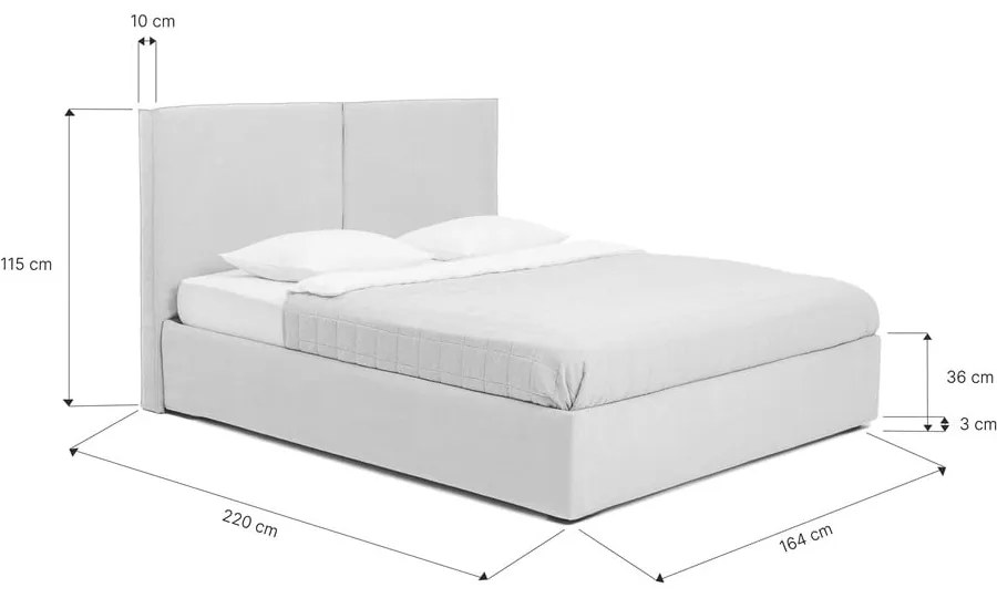 Szürke kárpitozott ágyneműtartós franciaágy ágyráccsal 160x200 cm Thessa Bold – Bonami Selection