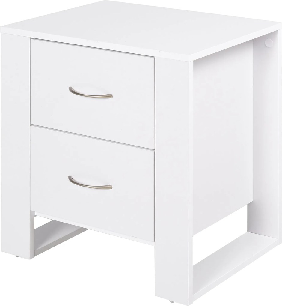 HOMCOM éjjeli szekrény 2 fiókkal, lábakkal és megemelt alappal, modern stílusban, 48x39x54 cm Fehér | Aosom