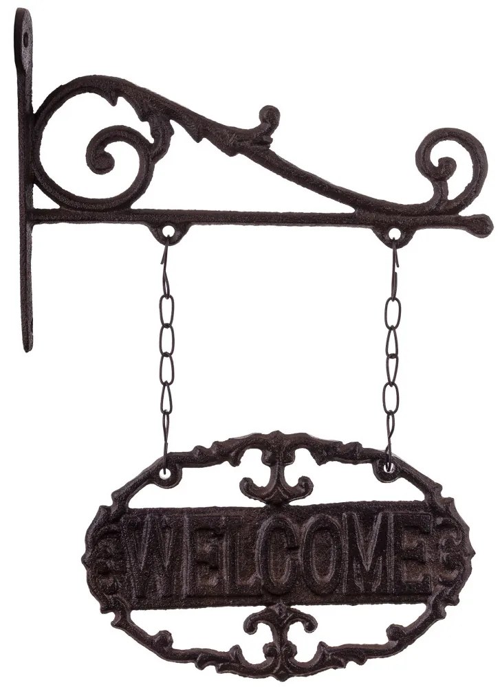 Öntöttvas sötétbarna felületre szerelhető Welcome feliratú fali cégér 32x22x3,5cm