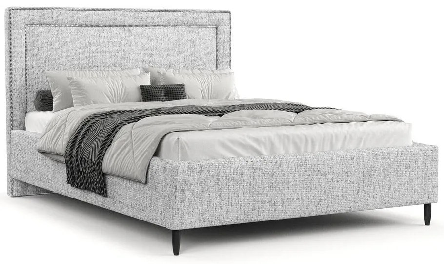 Világosszürke kárpitozott ágyneműtartós franciaágy ágyráccsal 160x200 cm Baleine – Maison de Rêve