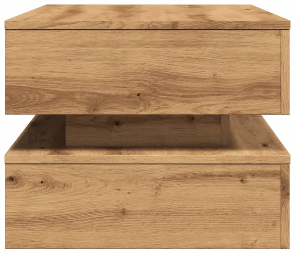 kézműves tölgy színű dohányzóasztal LED-lámpákkal 90x50x40 cm