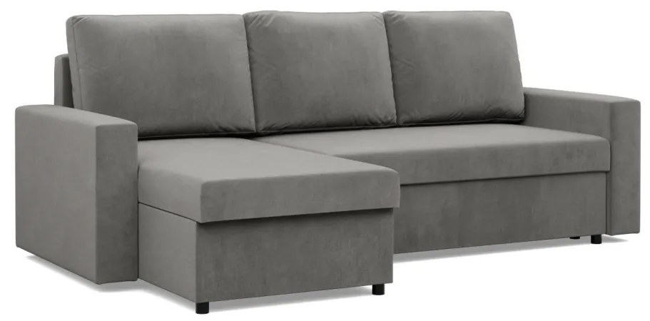 Zeus sarokkanapé, 2 ágyneműtartóval, egyenes kartámasz, bársony, univerzális oldal, bonell töltet, világosszürke