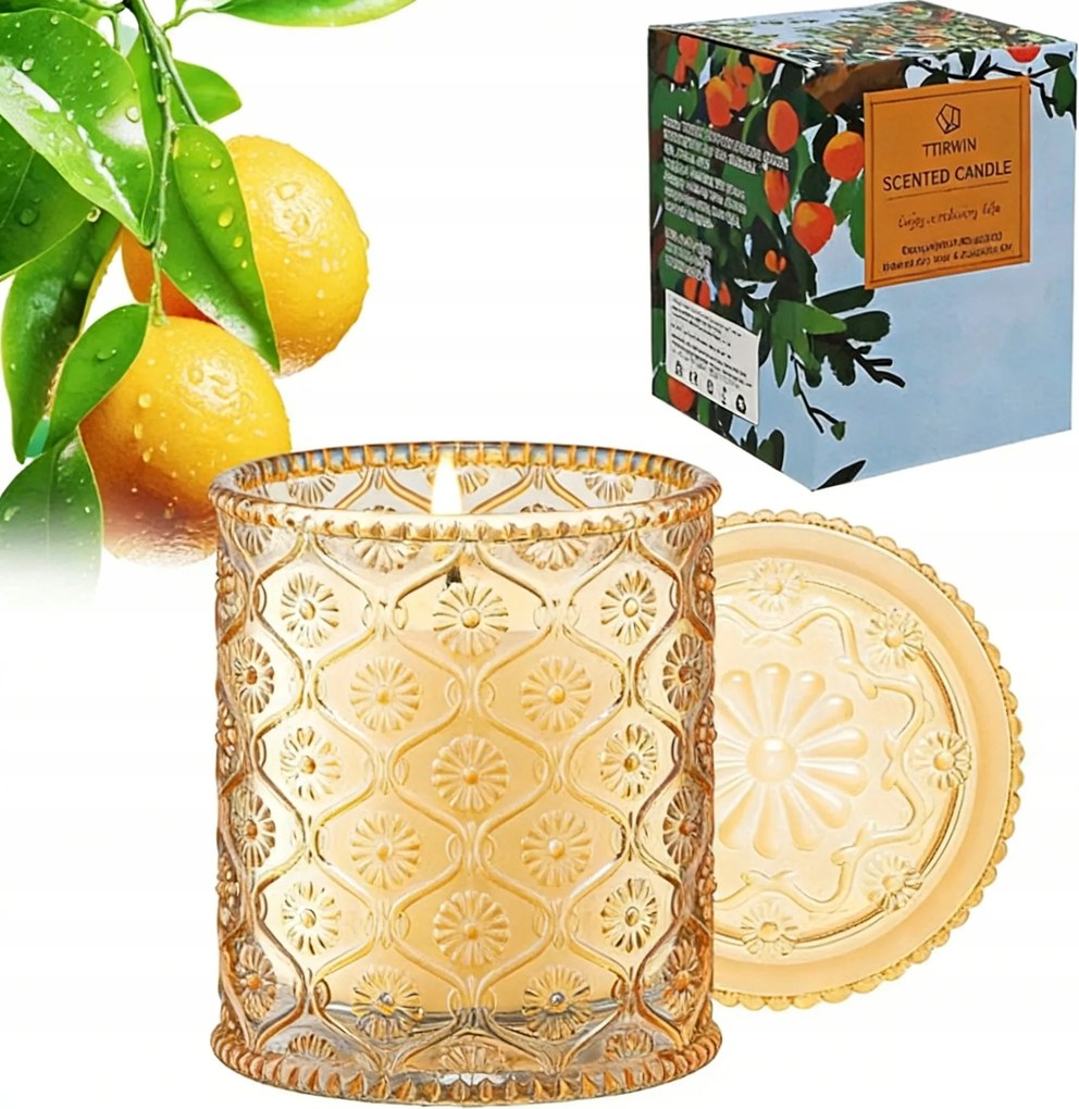 Illatgyertya üvegtégelyben, narancssárga