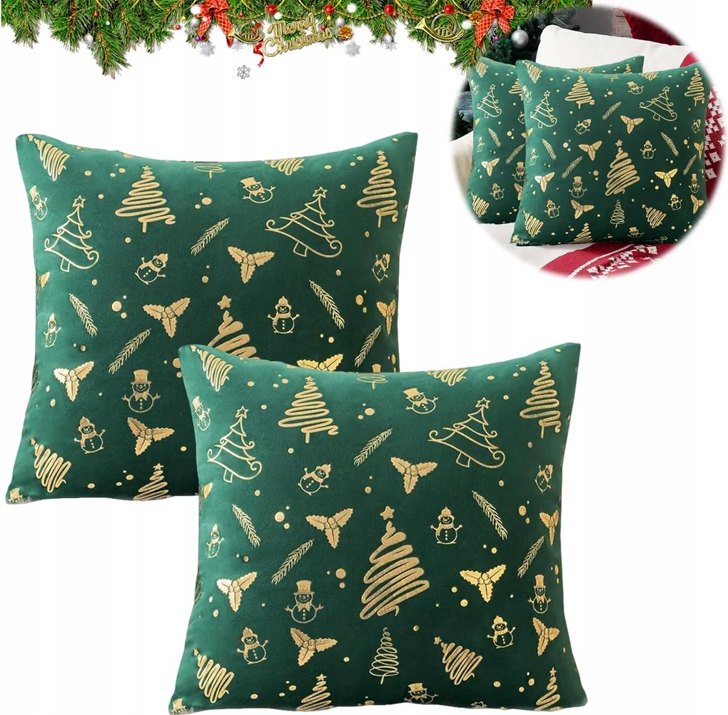 Párnahuzat 40x40 dekoratív karácsonyi velúr zöld karácsonyfa