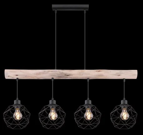 Globo 15416-4 Függeszték natúr fa és fekete fém kombinációval. LxBxH:850x180x1200, exkl. 4xE27 60W 230V
