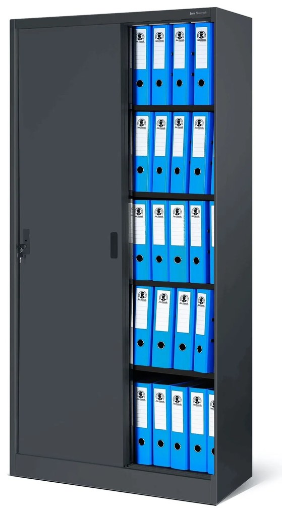 Fém irodai szekrény tolóajtókkal KUBA, 900 x 1850 x 400 mm, antracitszürke