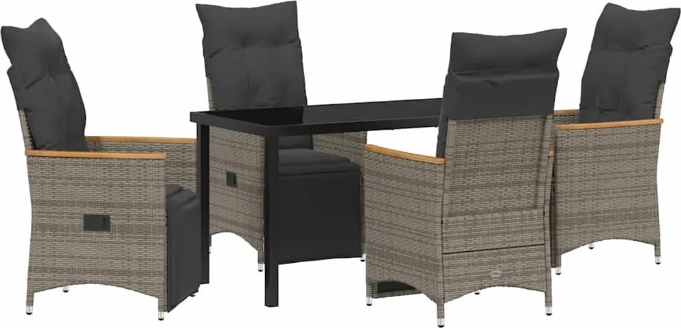 vidaXL Kert étkező szett párnával 5 pcs Szürke polirattan