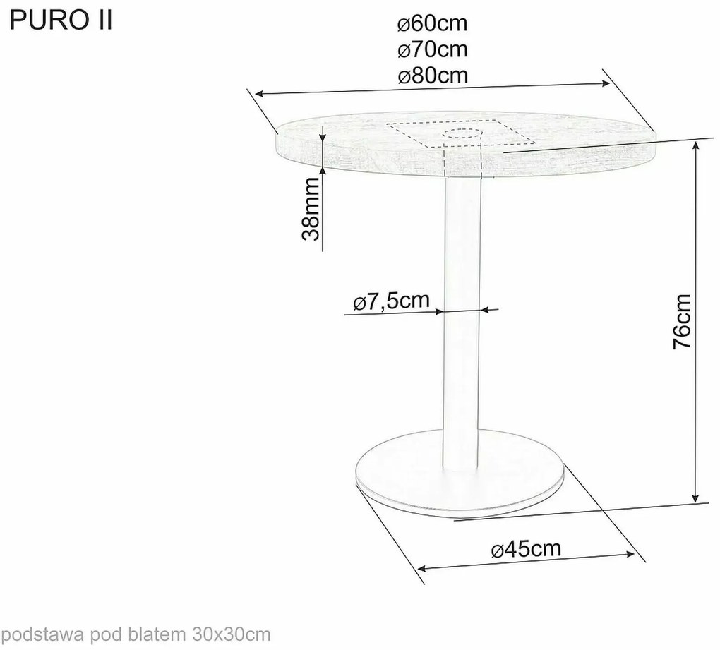 Fekete étkezőasztal tölgy asztallappal PURO II fi 60
