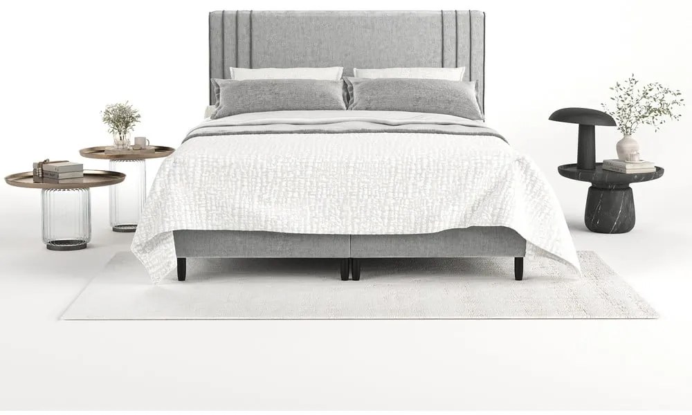 Szürke kárpitozott ágyneműtartós franciaágy 200x200 cm Musca – Maison de Rêve