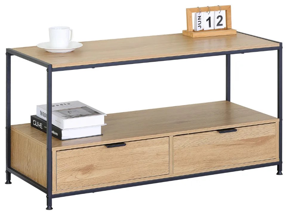 Intenso Home dohányzóasztal fiókkal 100 x 40cm (Aranytölgy) | Masszív fém váz, praktikus fiók