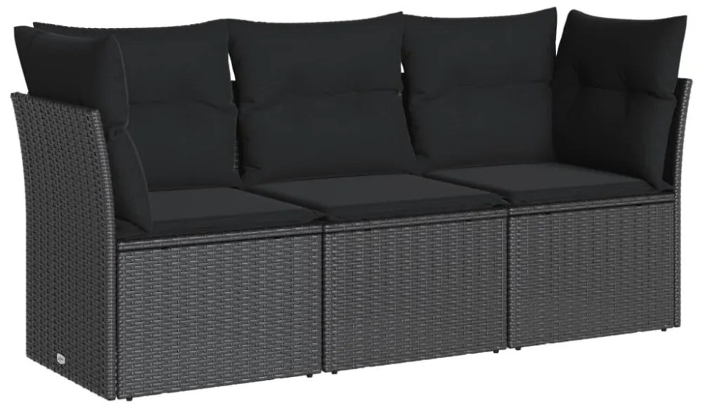 3 részes fekete polyrattan kerti ülőgarnitúra párnával