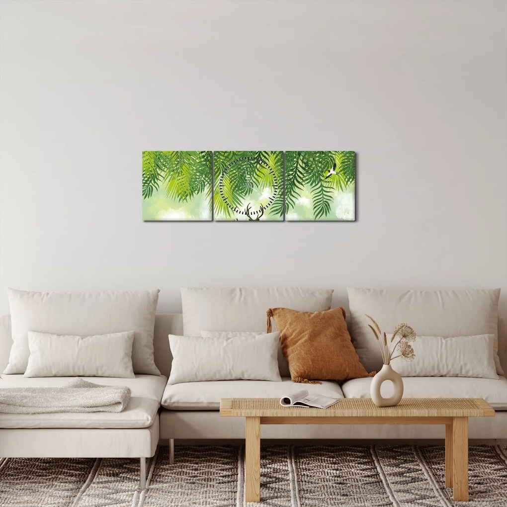 Kép - szarvas az erdőben (órával) (90x30 cm)