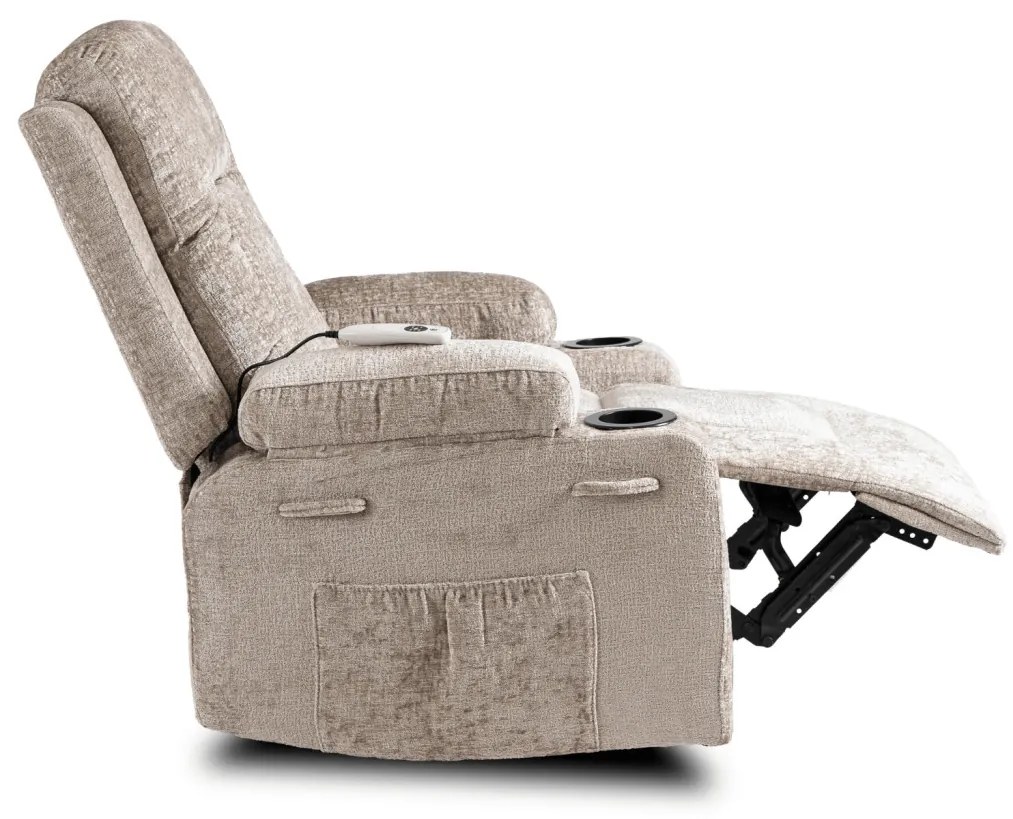 Elektromosan Vezérelhető Masszázsfunkciós Relaxfotel Bézs Szövet Kárpittal. BOX 2