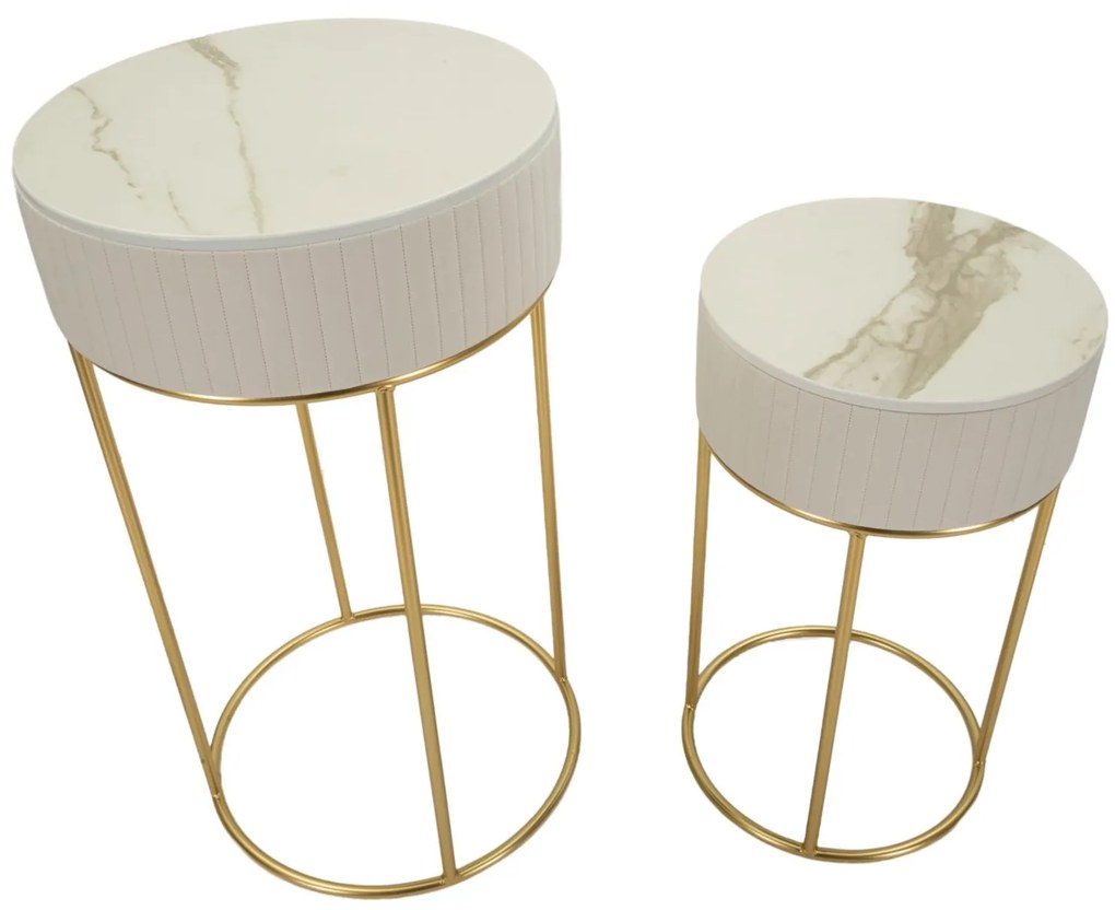 Moden kisasztal 2 db szett fehér és arany színű
