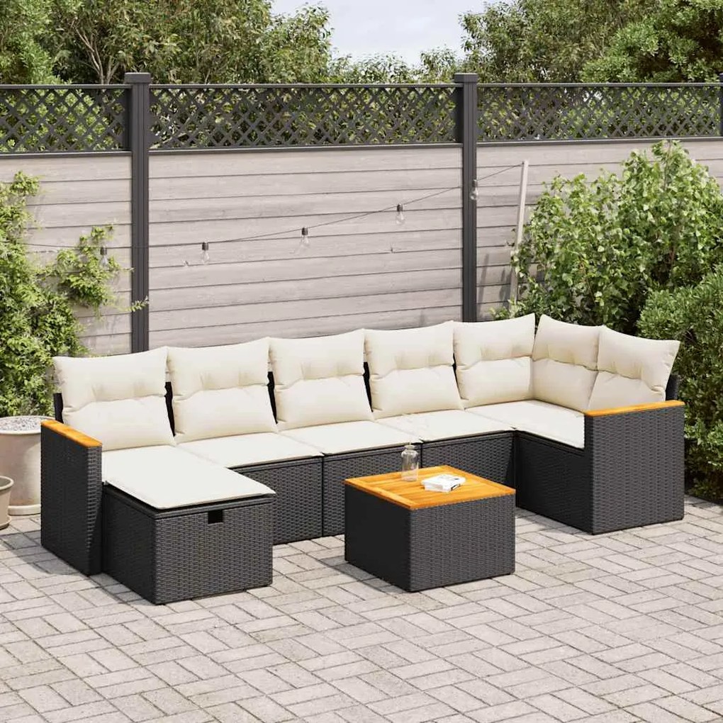 8 részes fekete polyrattan kerti ülőgarnitúra párnákkal