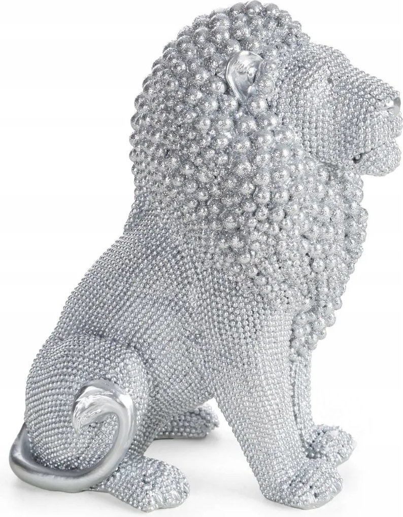 Poliészter műgyanta figura Oroszlán 15 x 9 x 18 cm ezüst