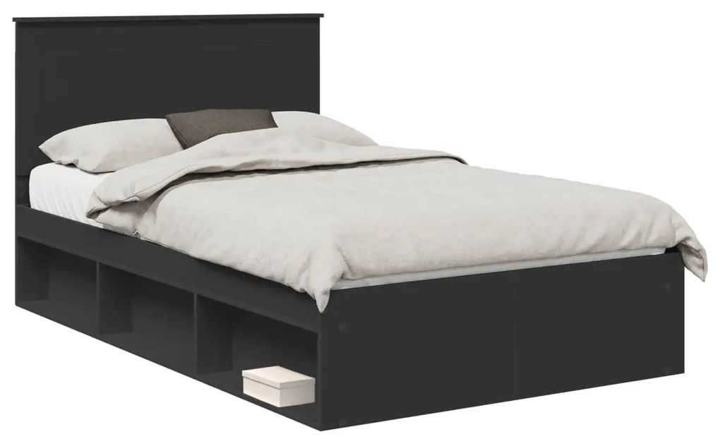 vidaXL Ágykeret fejtámlával Fekete 120 x 200 cm Tömör fenyőfa
