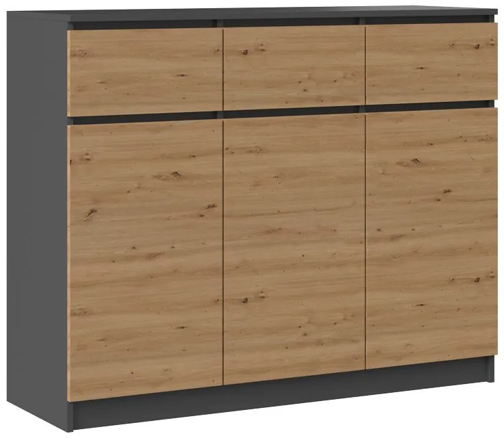 Riano MIX 3D3S komód, 120x97x40 cm, antracit-tölgy