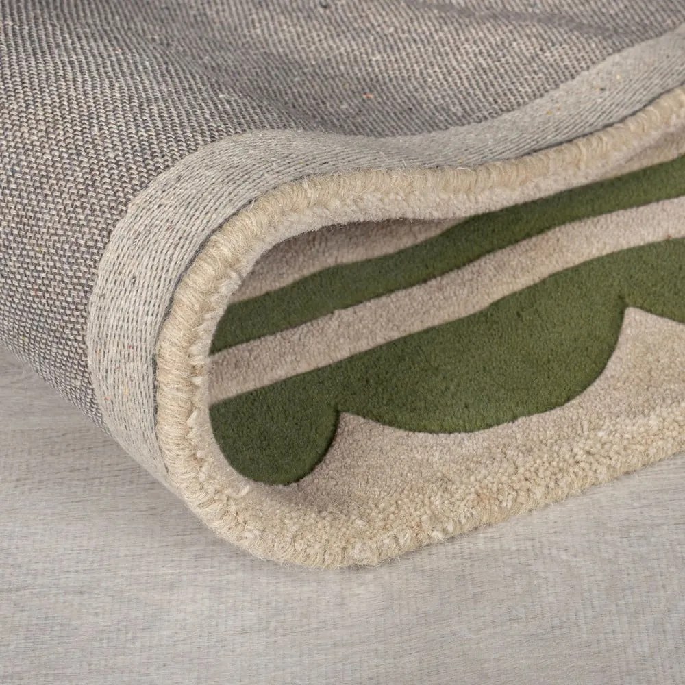 Zöld-natúr színű kézi szövésű gyapjú futószőnyeg 80x230 cm Lois Scallop – Flair Rugs