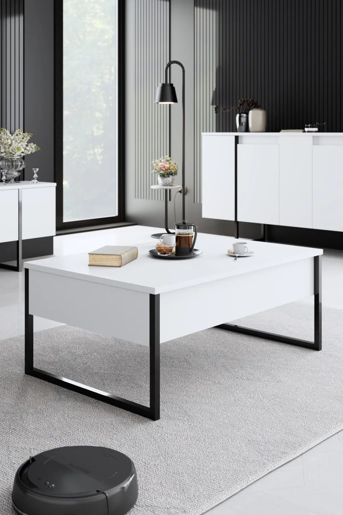 Nappali bútorszett, fehér-fekete, 160 cm