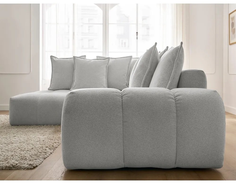 Világosszürke zsenília kinyitható-tárolóhelyes sarokkanapé (bal oldali-L alakú) Everest – Bobochic Paris