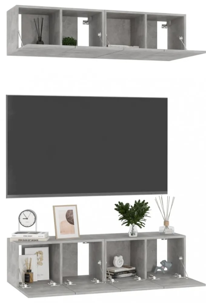 4 db betonszürke szerelt fa TV-szekrény 60 x 30 x 30 cm