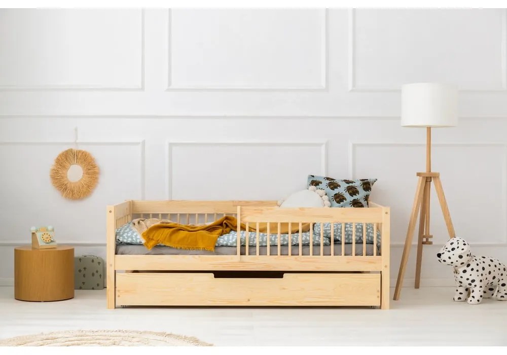 Natúr színű ágyneműtartós gyerekágy kihúzható pótággyal, ágyráccsal 90x190 cm CPW – Adeko