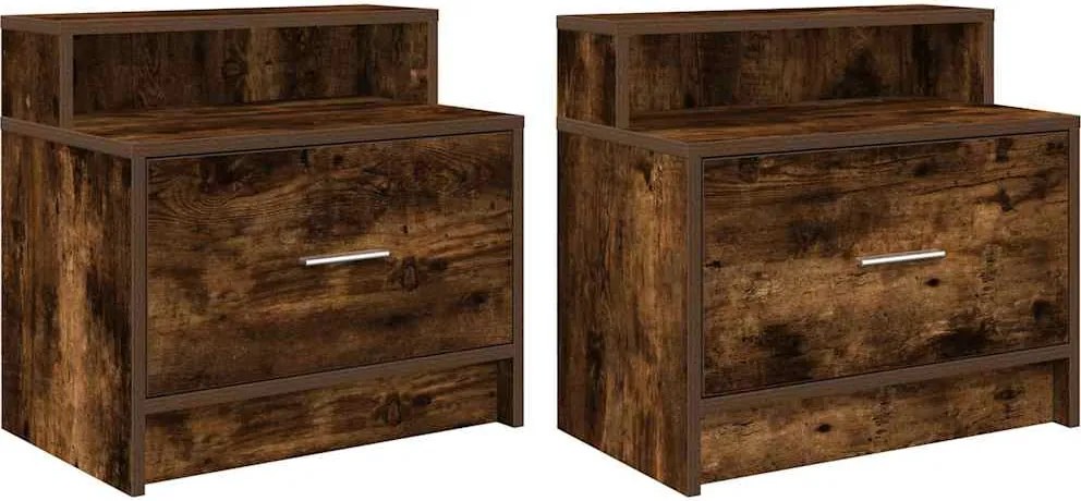 vidaXL éjjeliszekrények fiókos 2 db füstölt tölgy 51 x 31 x 47 cm