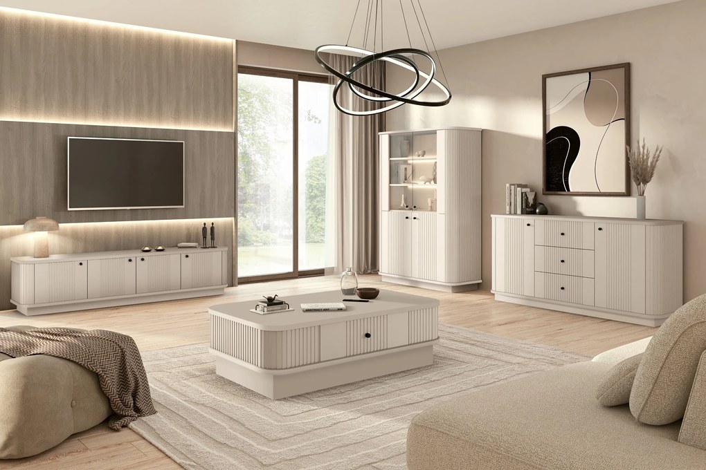 Vesper 4D TV-szekrény 187 cm talapzaton - kasmír / fekete fogantyúk