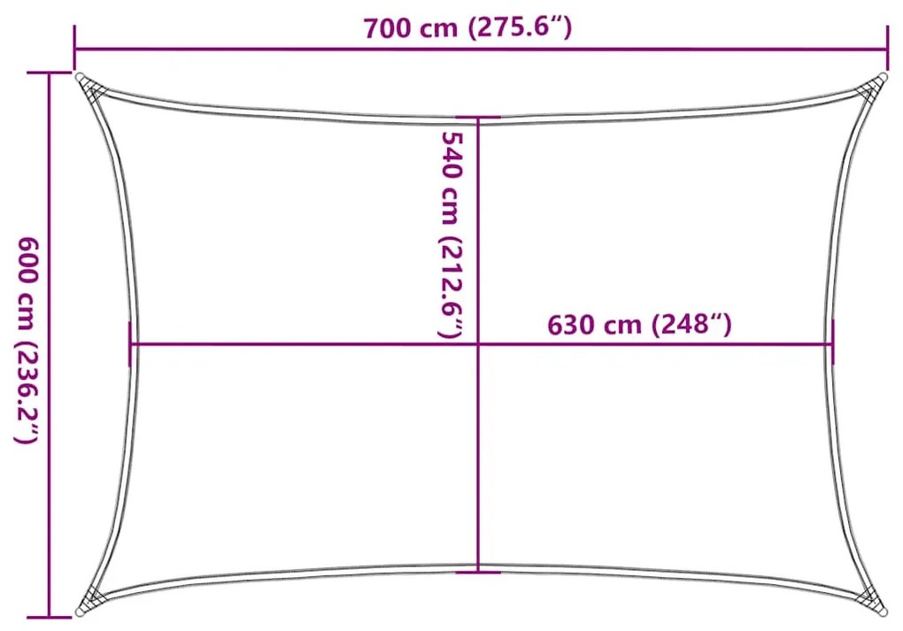 kék négyszögletű HDPE napvitorla 160 g/m² 6x7 m
