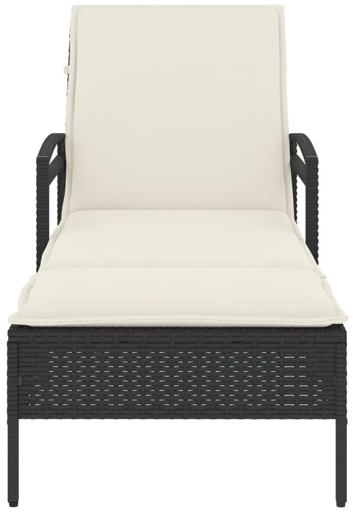 Fekete polyrattan napozóágy párnával 63x200x81 cm