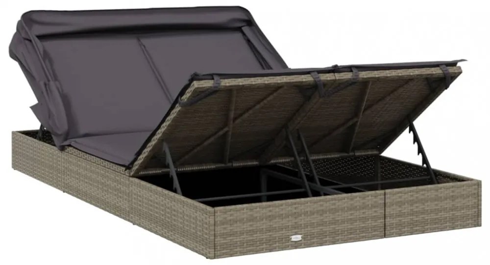 2 személyes szürke polyrattan napágy tetővel 213 x 118 x 97 cm