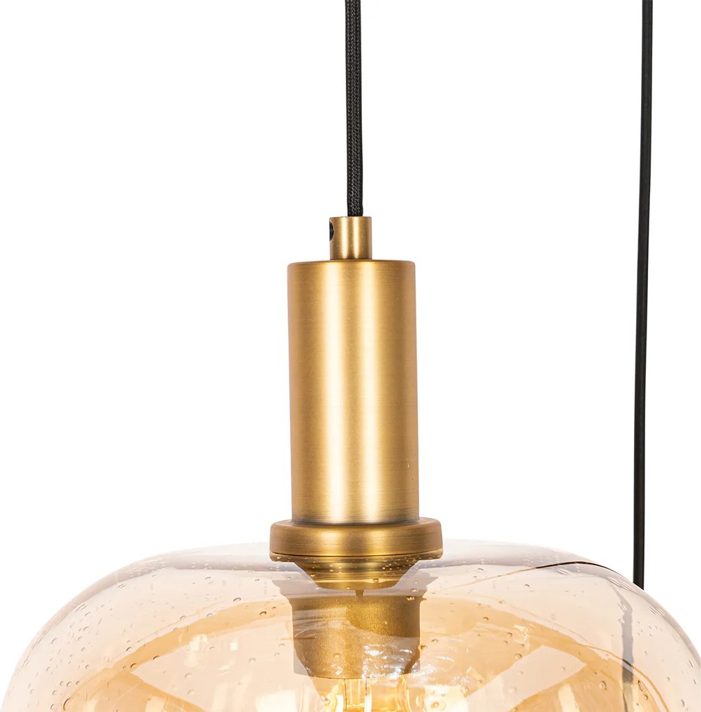 Okos függőlámpa fekete sárgarézzel és borostyánszínű üveggel, 3 izzós, 3 Wifi G95-tel - Zuzanna