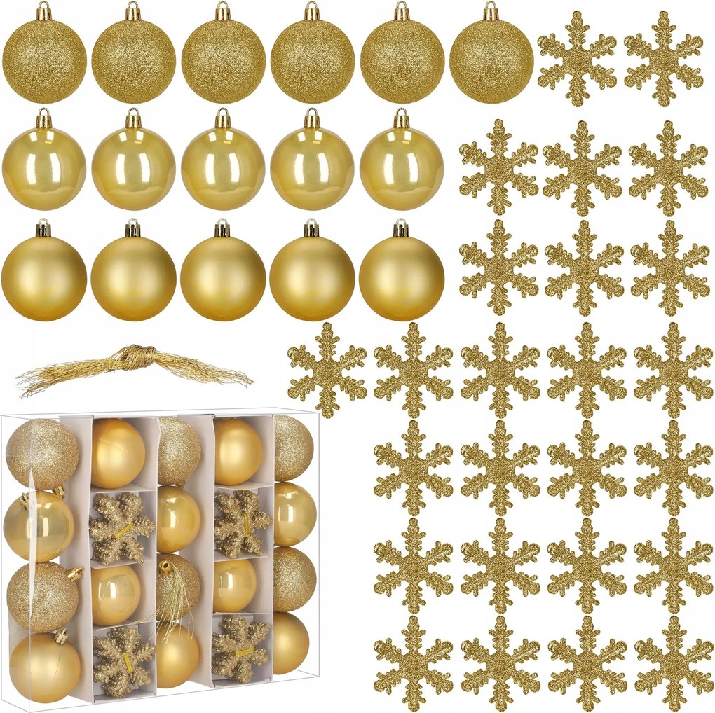Karácsonyfadísz Arany Mintás Szett 40x Karácsonyfára 7cm Törhetetlen